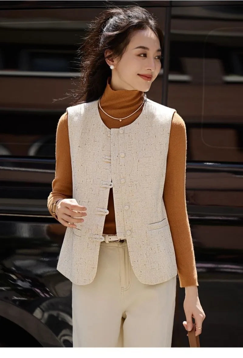 Women's Vest New Fashion Retro Chinese Vest Coat New Small Fragrant Vest Female Tops Sleeveless Jacket Chaleco Mujer Outerwear