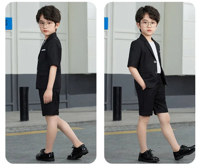 Boys Summer Solid Short Sleeve Suit Jacket Short Formal Dress Kids Wedding Blazer Child Photography Suit Toddler Tuxedo Costume