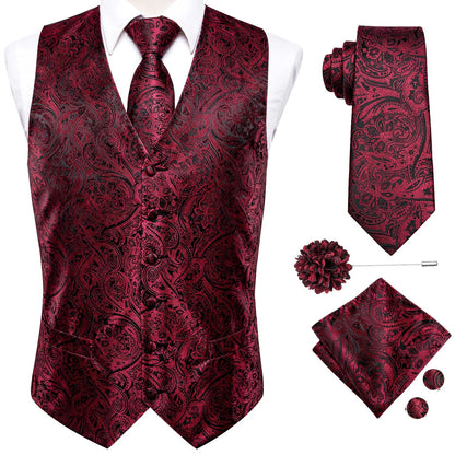 Men's Jacquard Waistcoat Suit Vest with Tie Hanky Cufflinks Brooch Set for Weddings and Business Events