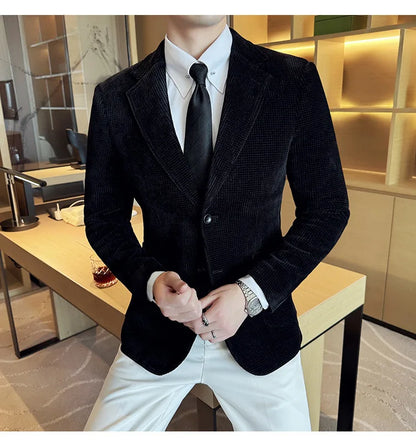 Autumn Winter New Chenille Velvet Suit Jacket Men's Casual Business Fashion Formal Party Coats  Tailcoat Men's Clothing 4XL-M