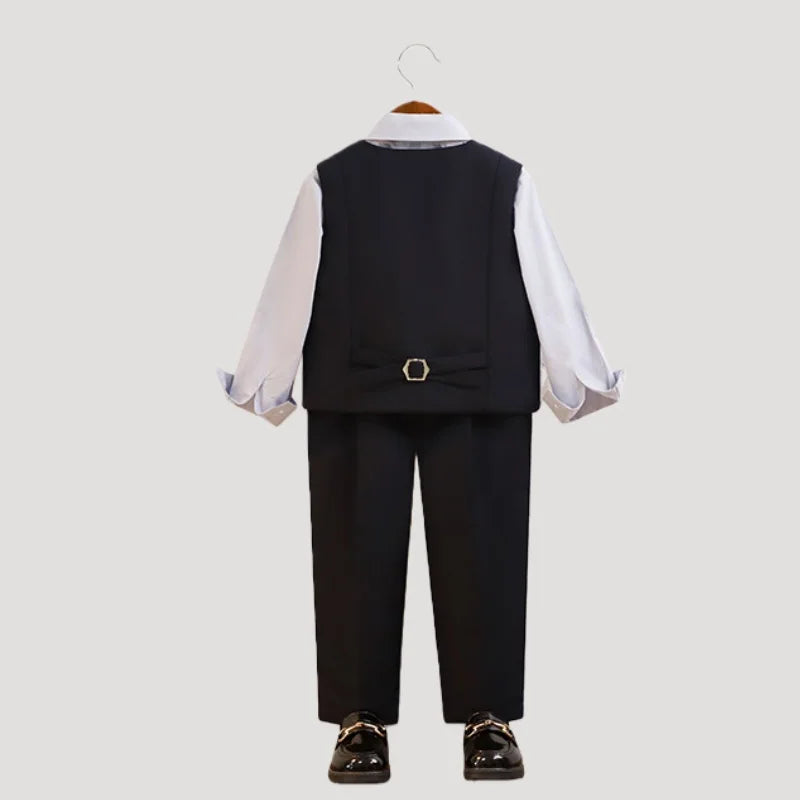 British Style Kids Piano Host Speech Performance Costume School Boys Vest Pants Bowtie 3Pieces Ceremony Clothing Set