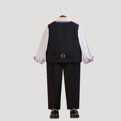 British Style Kids Piano Host Speech Performance Costume School Boys Vest Pants Bowtie 3Pieces Ceremony Clothing Set