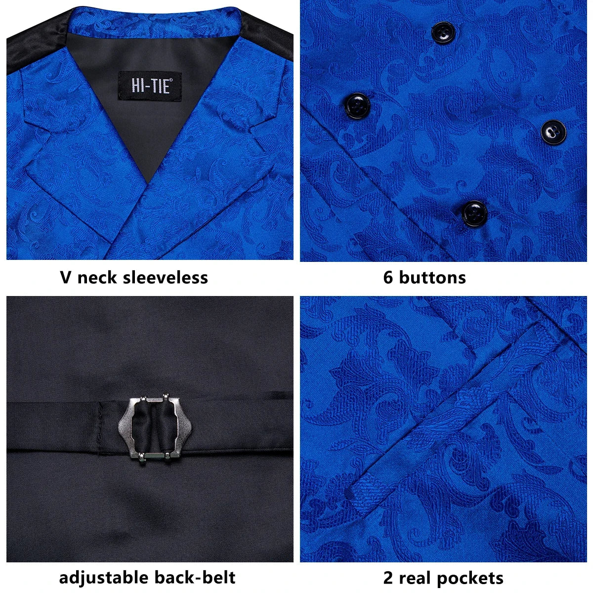 Men's Double Breasted Vest Set – Floral Jacquard Waistcoat with Tie, Pocket Square & Cufflinks for Weddings & Formal Events
