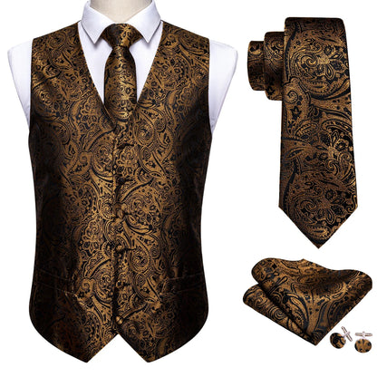 Men's Vest Embroidered Paisley Floral Waistcoat for Formal and Casual Wear — Green, Blue, Silver, Gray, Gold, Pink