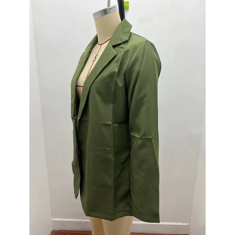 Women's Casual Blazer Notched Lapel Long Sleeve Open Jacket with Pockets Slim Fit Spring Autumn Office Lady Streetwear Coat
