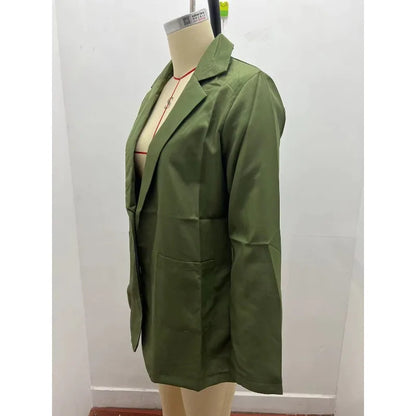 Women's Casual Blazer Notched Lapel Long Sleeve Open Jacket with Pockets Slim Fit Spring Autumn Office Lady Streetwear Coat