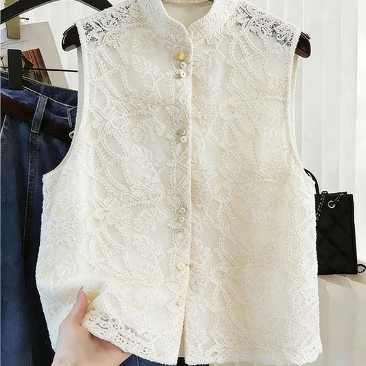 Women's New Chinese Style Vest 2026 New Spring Stand Collar Lace Sleeveless Jacket Ladies Vest Tops Female Waistcoat Outerwear