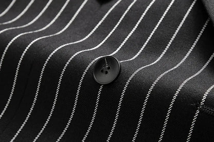 Fashion Men Double Breasted Striped Suit 2 Piece Black / Wine Red Homme Business Social Wedding Party Blazers and Trousers