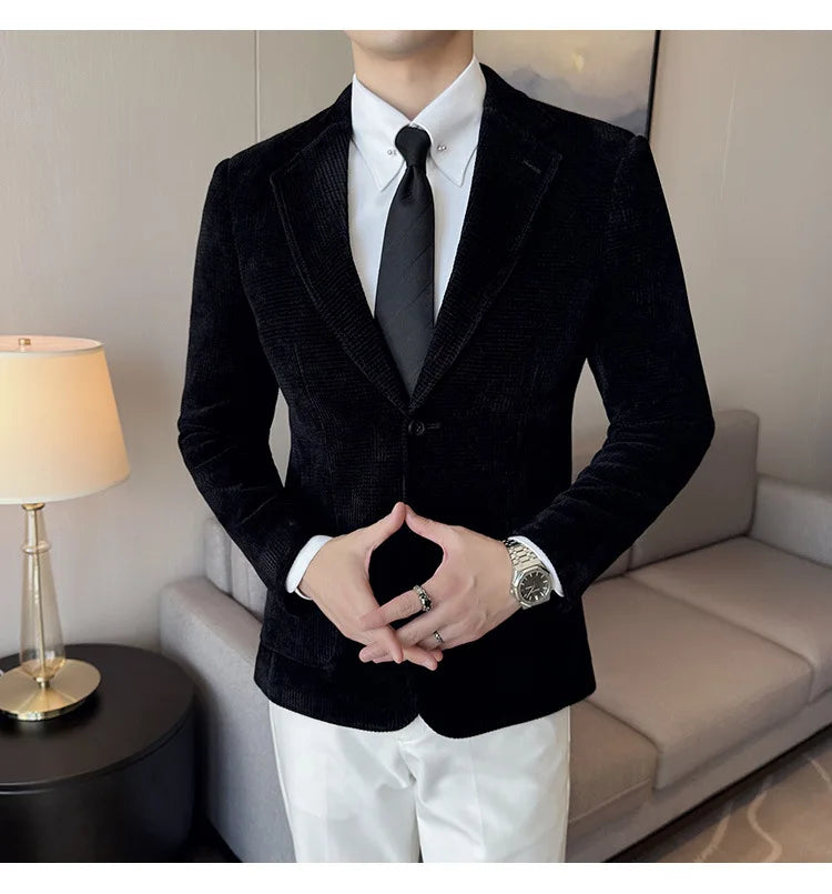 Autumn Winter New Chenille Velvet Suit Jacket Men's Casual Business Fashion Formal Party Coats  Tailcoat Men's Clothing 4XL-M