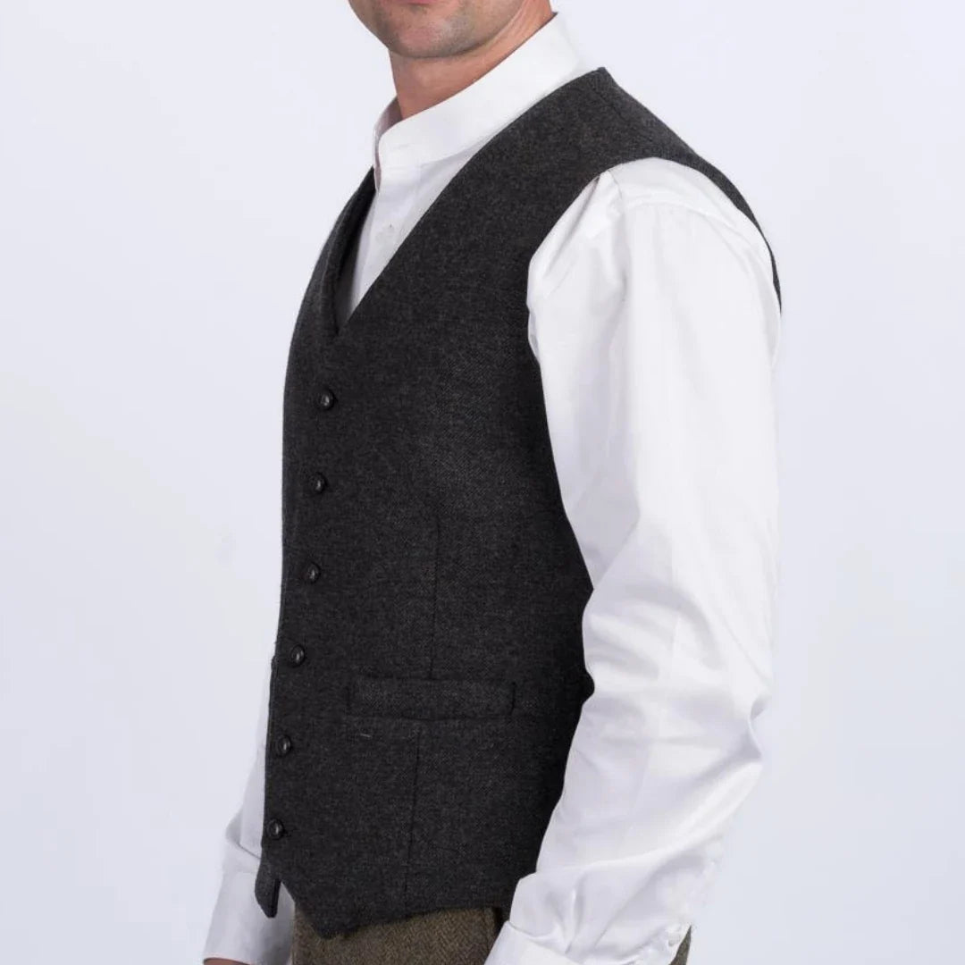 Men Vest Herringbone Single Breasted V-Neck Waistcoat for Wedding Business Formal Wear