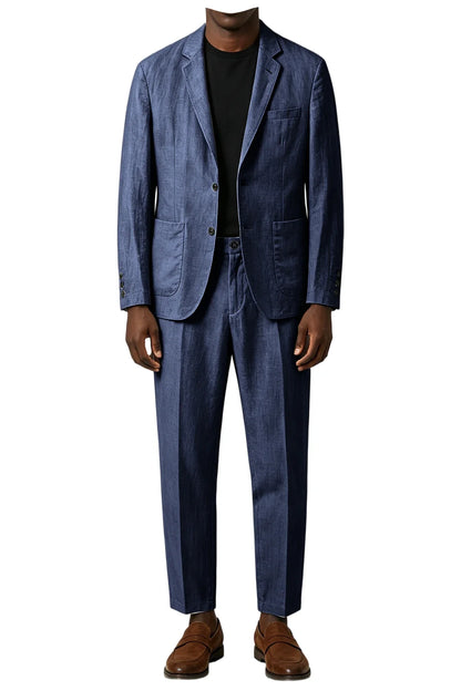 Men's Linen Blend 2-Piece Suit Notched Lapel Slim Fit – Casual Summer Beach Wedding Set