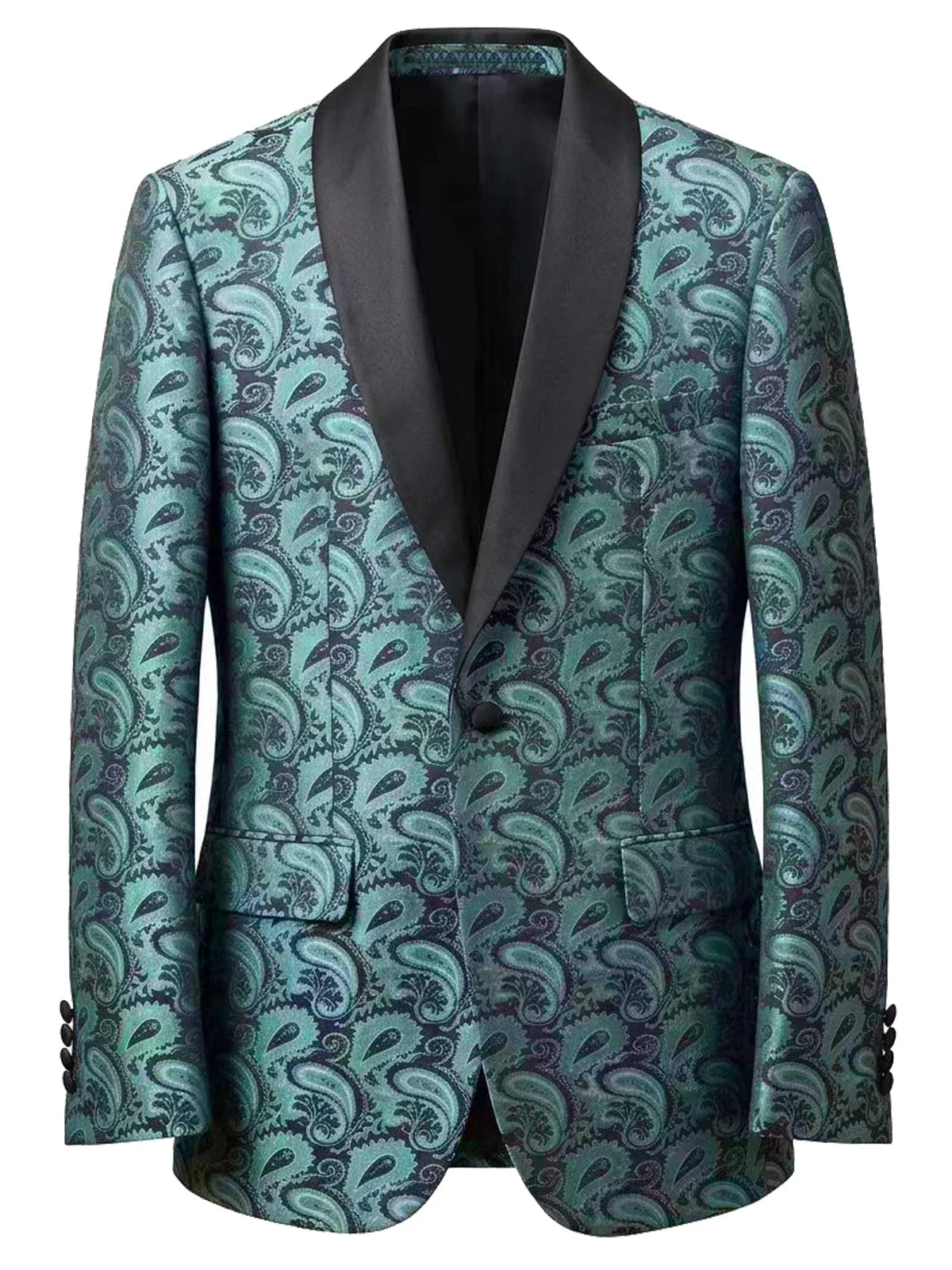 Men's Tuxedo Blazer Paisley Jacquard Shawl Lapel Single Button Slim Fit Jacket for Wedding Party Prom