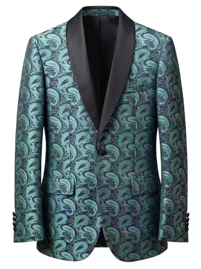 Men's Tuxedo Blazer Paisley Jacquard Shawl Lapel Single Button Slim Fit Jacket for Wedding Party Prom