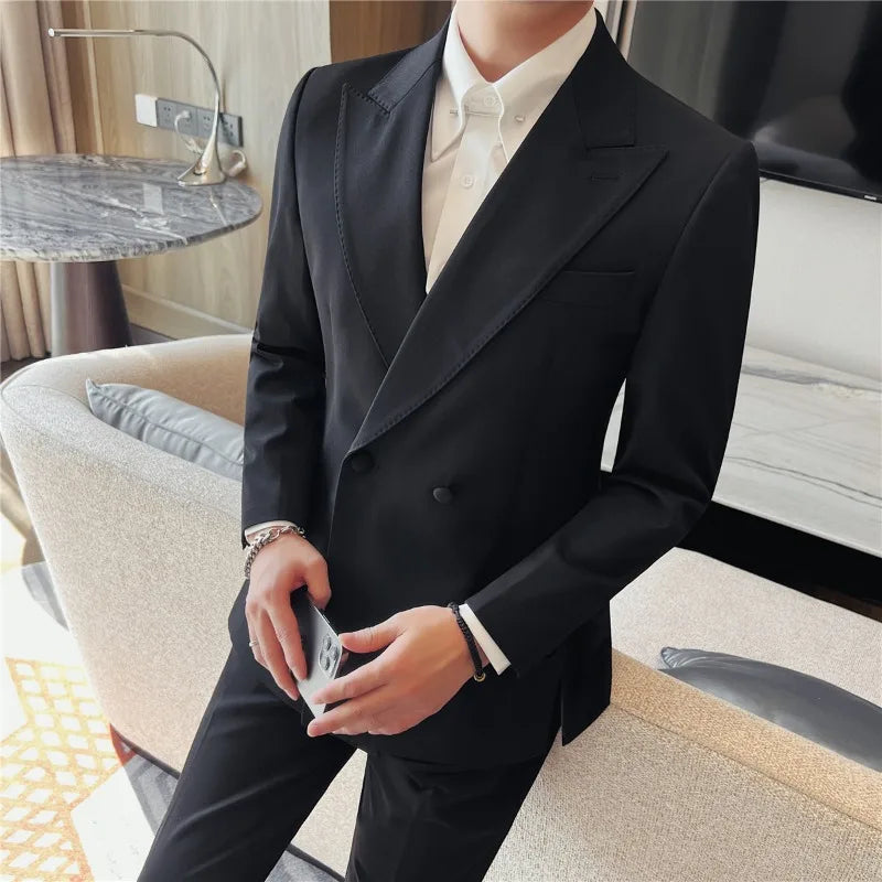 2026 Autumn Double Breasted Men's Slim Fit Business Blazers High-quality Casual Suit Jacket Groom's Wedding Suit Men Clothing
