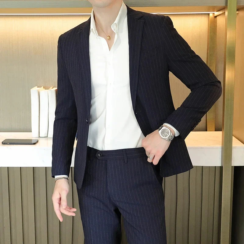 Men's Loose Fit Single Breasted Business Casual Two-Piece Suit Set