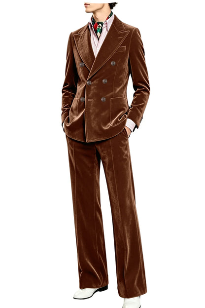 Men's Velvet Suit 2 Piece Double Breasted Peak Lapel Blazer & Straight Leg Pants for Formal & Wedding