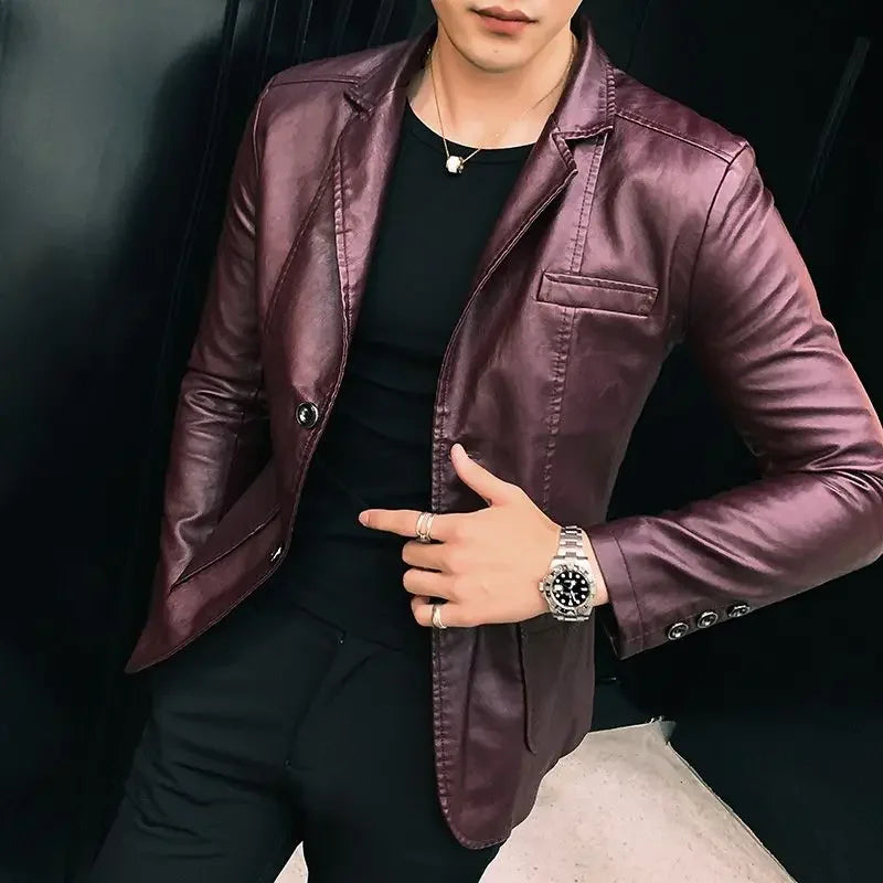 Coat Korean Style Male Leather Blazer Single Breasted Spring Clothes Men's Suit Jackets Luxury Designer High Quality Simple New