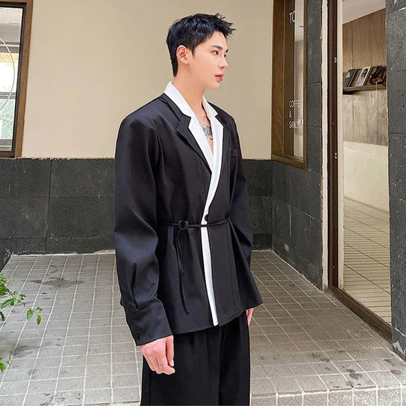 Collar Double 2026 Contrast Spring Layer New Color Casual Blazer Coat Men's Fashion Handsome Elegant Male Clothes JY8406