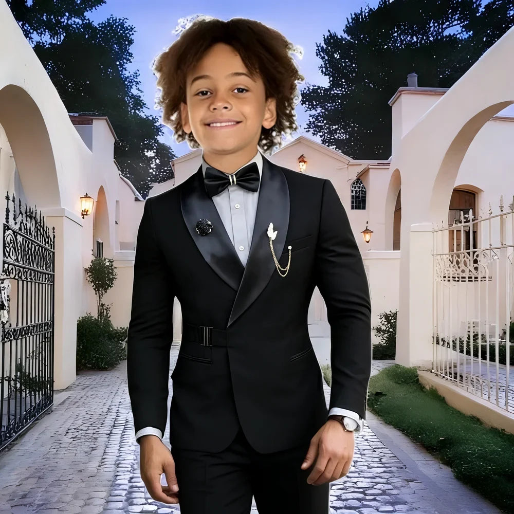 Navy Blue Boy Suits Wedding Kids Tuxedos 2 Pieces Formal Blazer Shawl Lapel Double Breasted Prom Suits (Jacket+Pants)