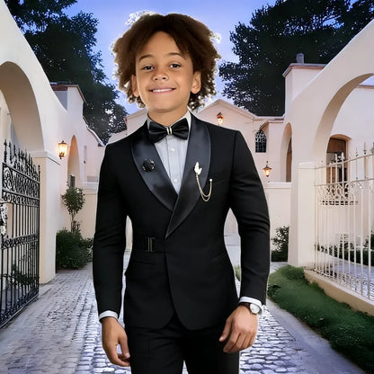 Navy Blue Boy Suits Wedding Kids Tuxedos 2 Pieces Formal Blazer Shawl Lapel Double Breasted Prom Suits (Jacket+Pants)