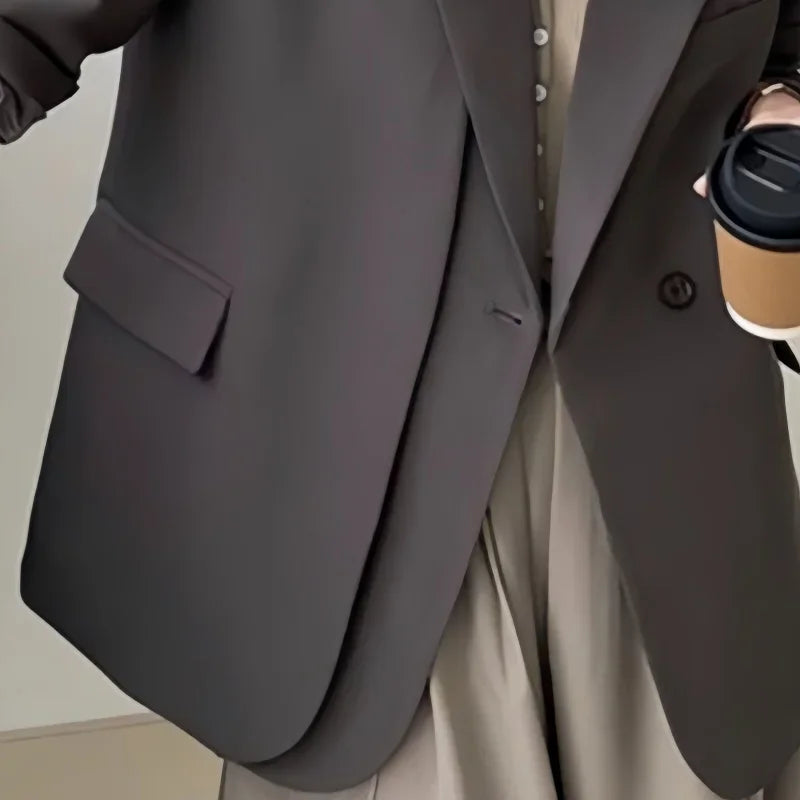 Spring Autumn Elegant Grey Women Blazer Jacket Long Sleeve Single Button Blazers for Women Office Loose Chic Women's Clothing