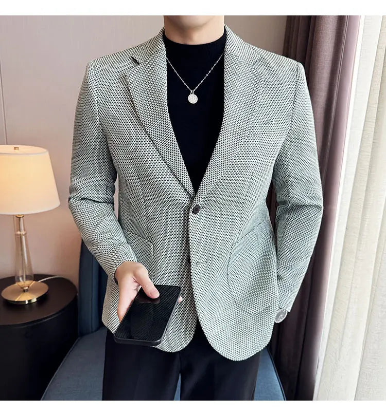 New Lmitation Linen Woven Slim Fit Suit Jacket Men Fashion Casual Business Blazers Wedding Social Party Dress Coats 4XL-M
