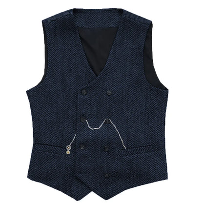 Men's Herringbone Suit Vest Double Breasted Waistcoat for Weddings and Business