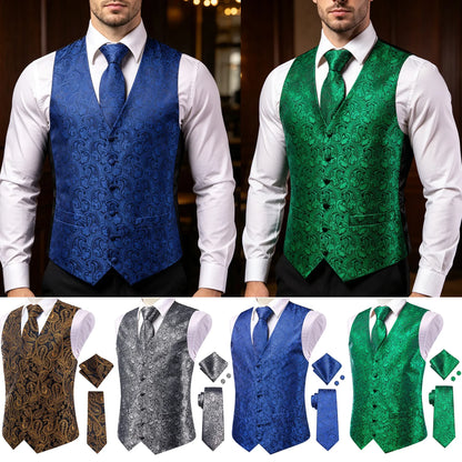 Men's Suit Vest Set Paisley Jacquard Single Breasted 4-Piece Wedding & Banquet