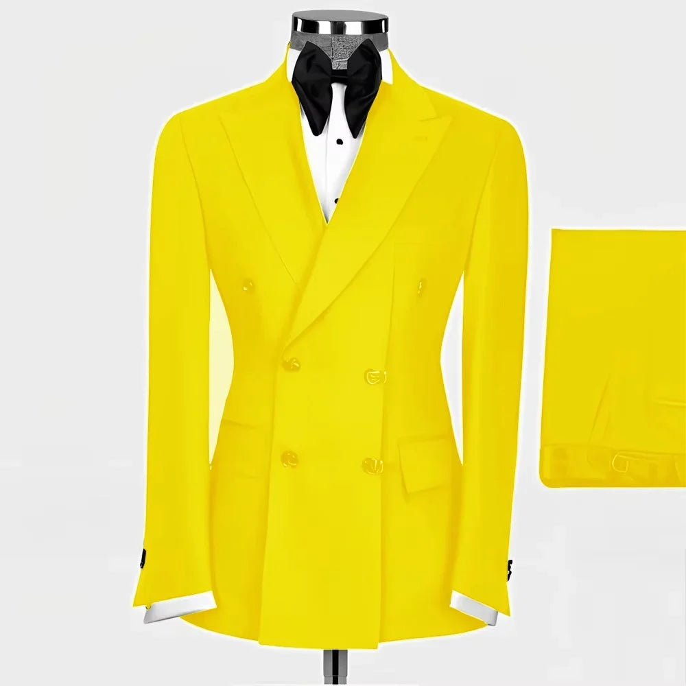 New Style Men Double Breasted Suits 2 Pieces Slim Fit Wedding Tuxedo Set Formal Blazer with Pants Prom Party Groom Office Wear