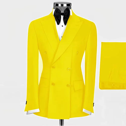 New Style Men Double Breasted Suits 2 Pieces Slim Fit Wedding Tuxedo Set Formal Blazer with Pants Prom Party Groom Office Wear