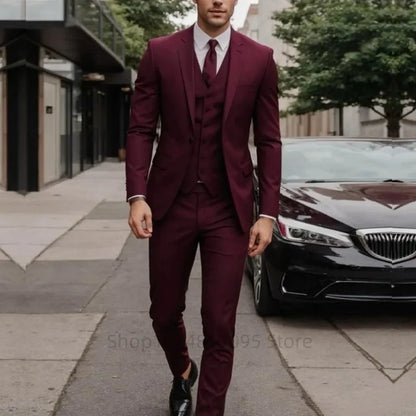 Classic Wedding Solid 3-Piece Smoking Ternos Fino Adjusted Male Formal Business Suits for Groomsmen And Festive Occasions
