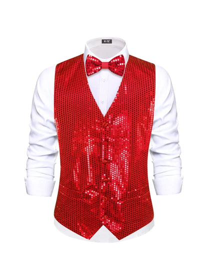 Men's Sequin Vest – Sleeveless Single Breasted Formal Waistcoat for Weddings & Events