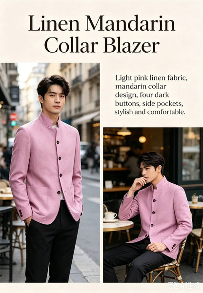 Men's Linen Blend Blazer Single Breasted 4 Buttons Patch Pockets Slim Fit Business Wedding Daily Breathable Fashion Casual Coat