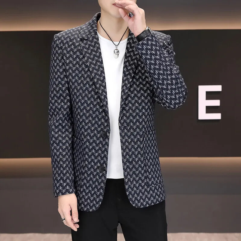 2025 Spring Autumn Letter Printed Suit Jackets Men Korean Fashion Slim Fit Blazer Masculino Casual Business Social Dress Coats