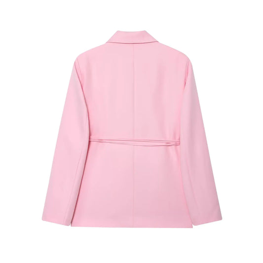 Spring Autumn Women Blazer Candy Colors Notched 3D Three-dimensional Flower With Sashes Loose Jacket Coat Career Casual 63976