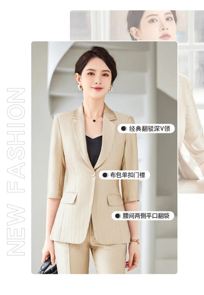 Suit Sets Ladies Temperament 2024 Spring Summer Thin Section Acetate Satin Business Wear Office Lady High-End elegant Blue Suit