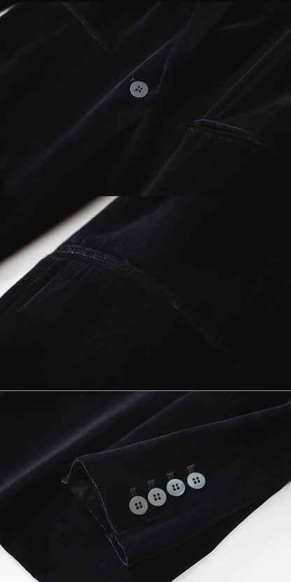 Silk Velvet Long Sleeve Suit Jacket Women's Business Wear Slim Fit Mid-Length Luxury Glossy Black Swan Velvet Outerwear