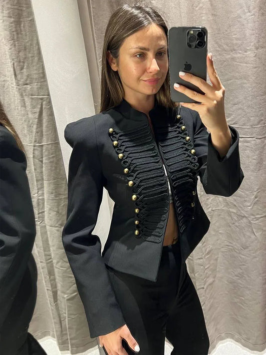 2026 Women Fashion Shoulder Pads Slim Blazer Solid Long Sleeves High Street Casual Jacket Woman Versatile Commuter Short Coat