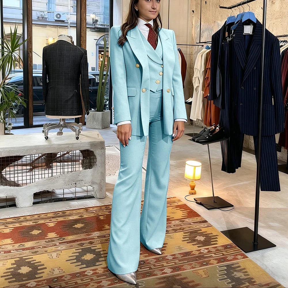 Elegant Women's Pink Double Breasted 3Piece Suit Autumn New Blazer+Vest+Pant Sets Formal Office Evening Party Outerwears