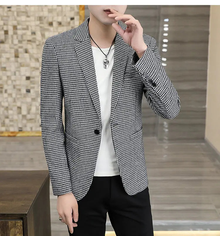 2026 Blazer Outdoor Men's Checked Fashion Business Trend Wedding Slimming Gentleman Casual Korean Travel High Formal Wear Blazer