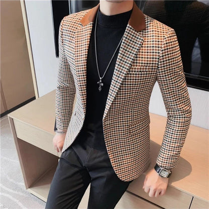Brand Spring Plaid Men Blazers Business Casual Suit Jacket Men Clothing High-quality Streetwear Social Wedding Groom Dress Coat