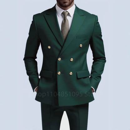Men's Double Breasted 2-Piece Suit – Casual Straight Fit for Weddings & Business