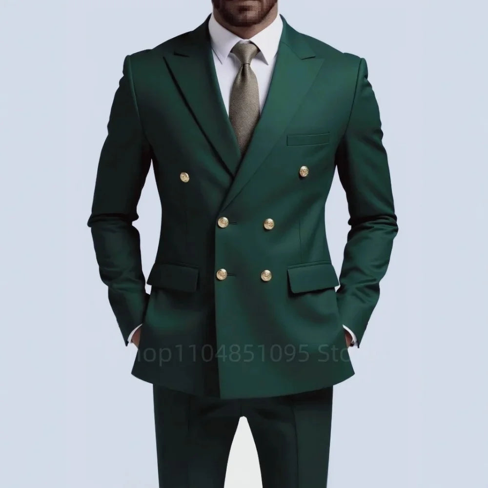 Men's Double Breasted 2-Piece Suit – Casual Straight Fit for Weddings & Business