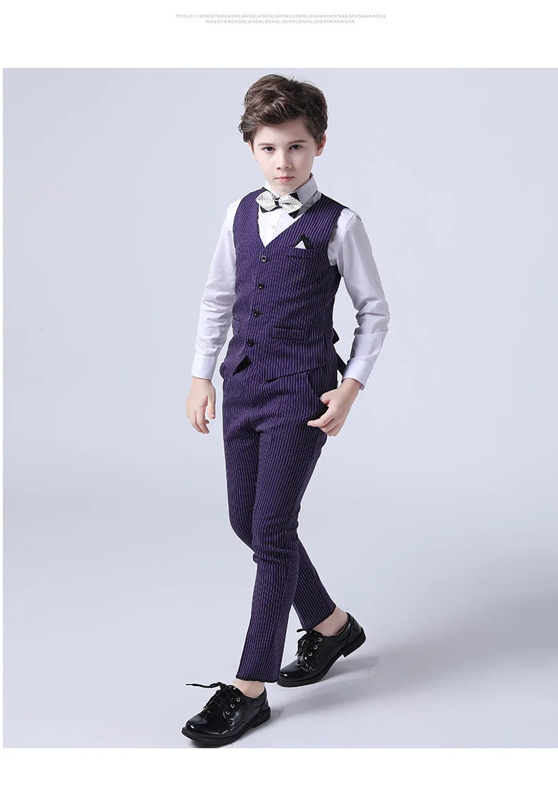 Boys Formal Vest Pants 2-Piece Suit Set for Kids – Striped Wedding & Party Wear