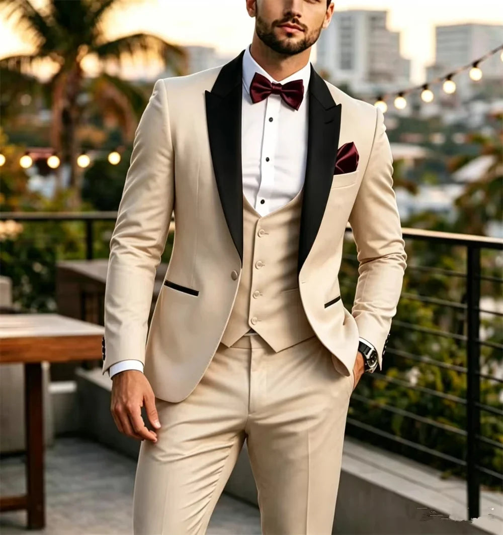 Men's 3-Piece Suit Set – Single Breasted Wedding & Business Formal Jacket, Vest & Pants