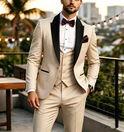 Men's 3-Piece Suit Set – Single Breasted Wedding & Business Formal Jacket, Vest & Pants