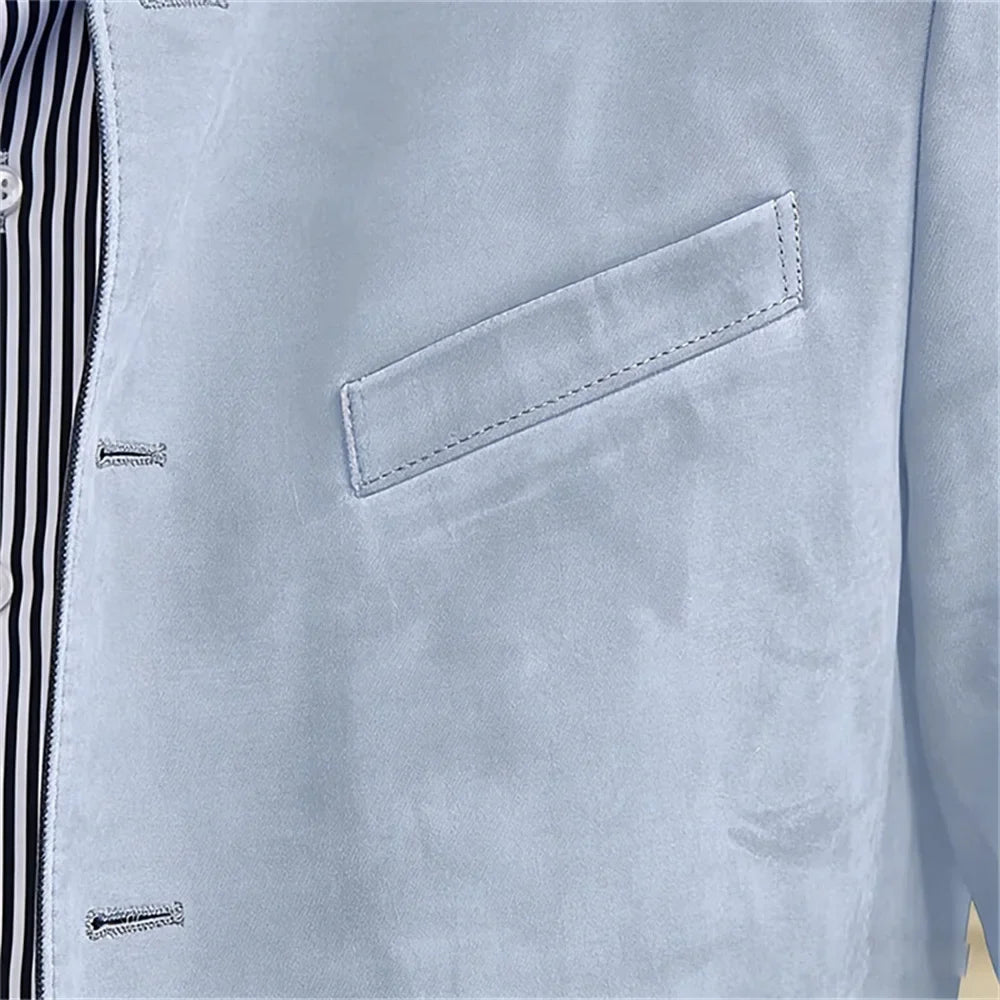 Men's Casual Blazer Flannel Suit Jacket With Elbow Patches Band Collar Brown Button Daily  Casual Slim Fit Customized Business
