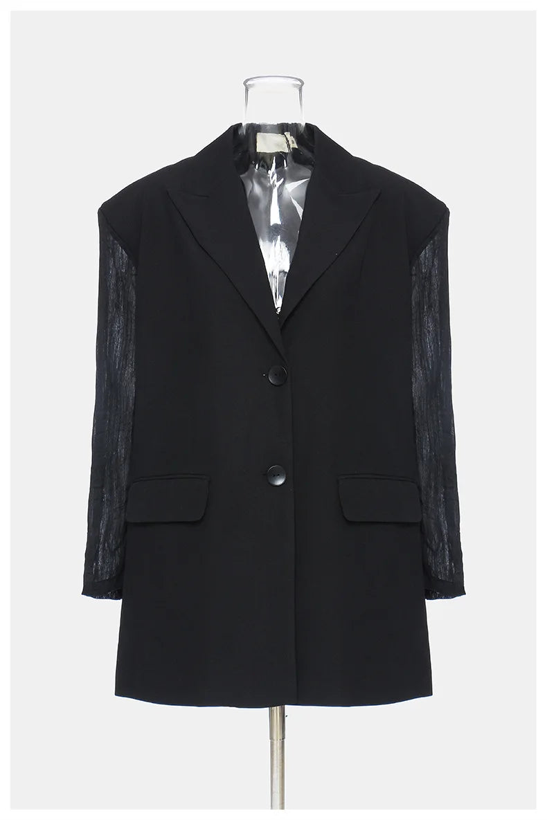 Women Chic Blazer Pleated Long Sleeves Single Breasted Notched Collar Back Lace-up Elegant Ins Coat New Spring 2026 HK19456