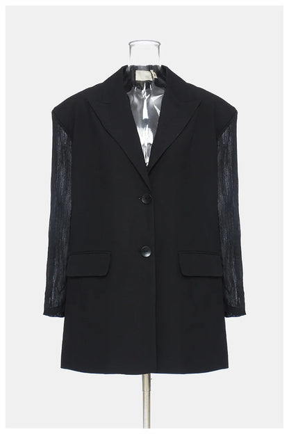 Women Chic Blazer Pleated Long Sleeves Single Breasted Notched Collar Back Lace-up Elegant Ins Coat New Spring 2026 HK19456