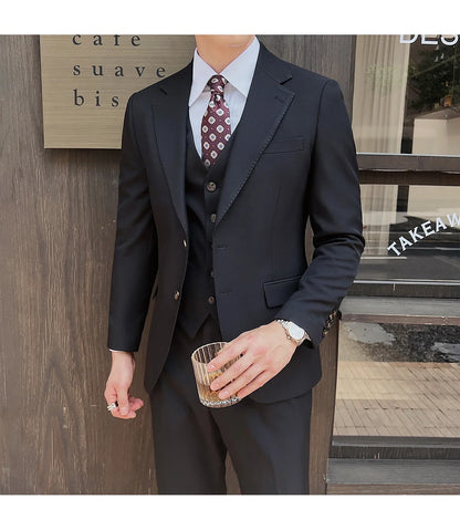 ( Jacket+Vest+Pants ) ltalian Style Luxury High-end Fashion Solid Color Mens Business Slim Suit 3Piece Set Groom Wedding Tuxedo